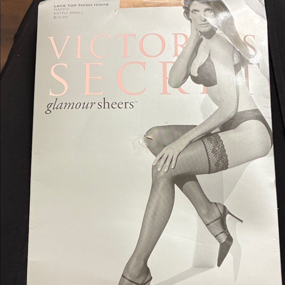 NEW Victoria's Secret Black Lace Top Sheer Thigh Highs XS NAKED HOSIERY TIGHTS